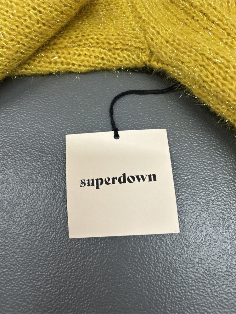 Superdown Women Yellow Pullover Sparkly Sweater Long Medium NWT