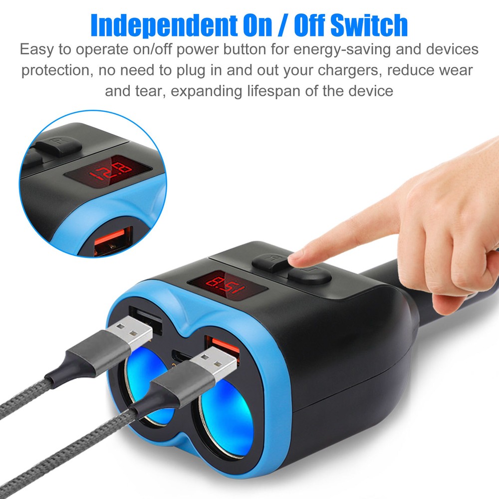 Dual USB Charger Power Adapter Car LCD Cigarette Lighter Socket Splitter DC 12V