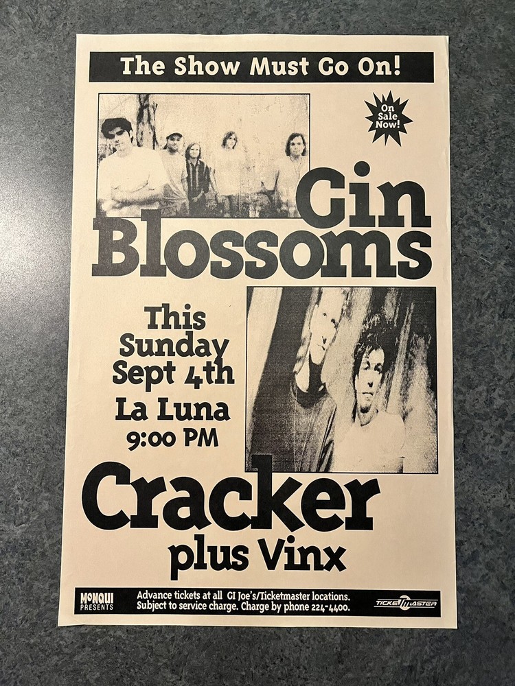 Gin Blossoms Cracker Vinx Gig Poster 11x17
