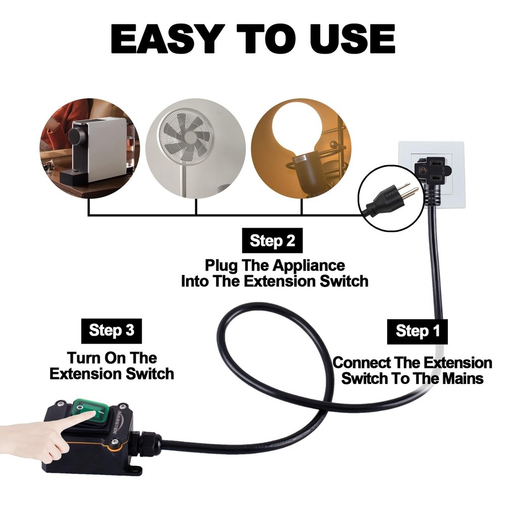 Heavy Duty Waterproof Extension Cord with On/Off SwitchInline Cord Switch wit...
