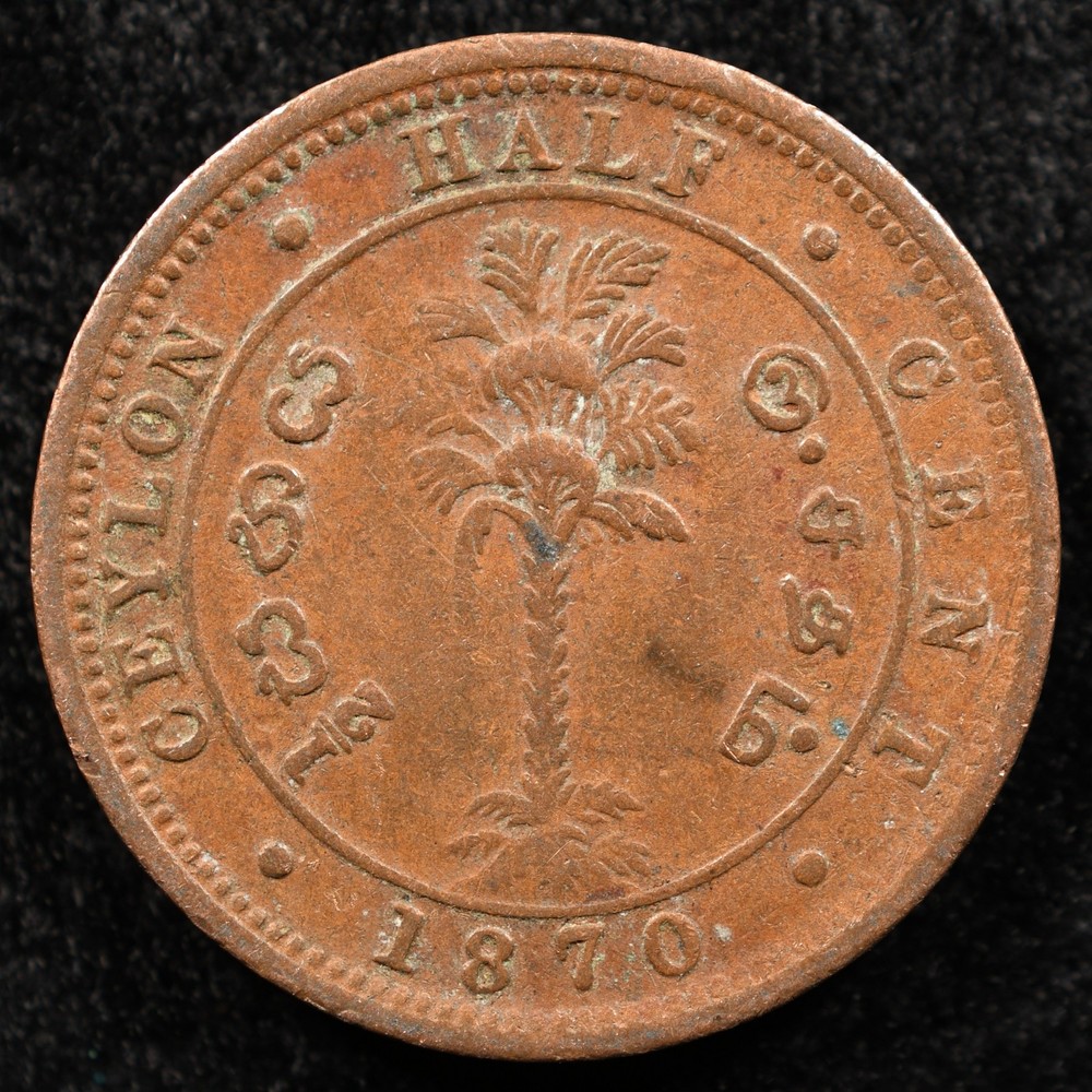 Ceylon 1/2 Cent 1870, Coin, Inv#I086