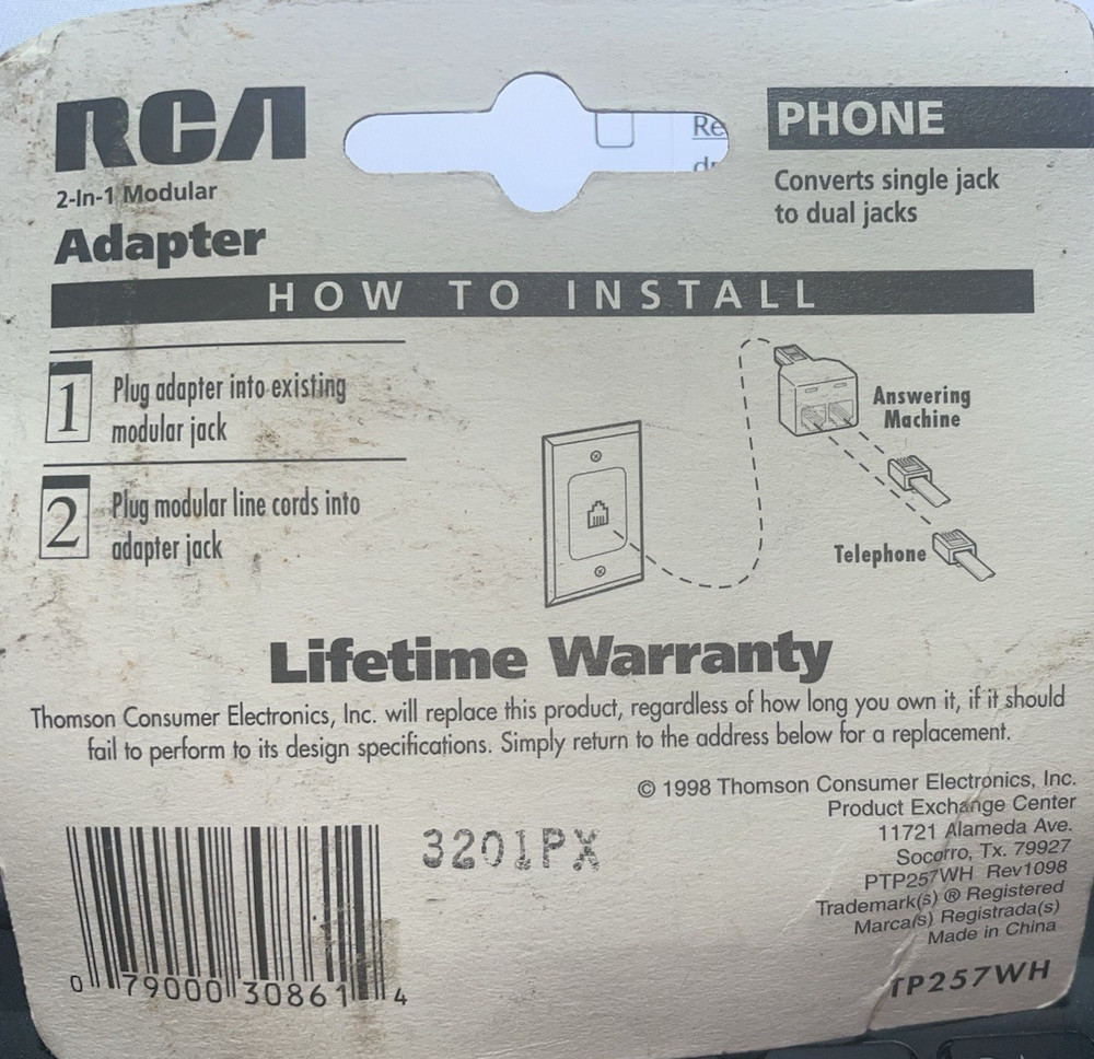 NEW RCA Duplex Modular Jack to Dual Jacks White Adapter TP257WH