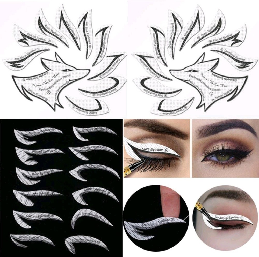 (34 Pcs) Eyeliner/Eyeshadow Template Stencils Eyelash Curler/Seperator Tools Set
