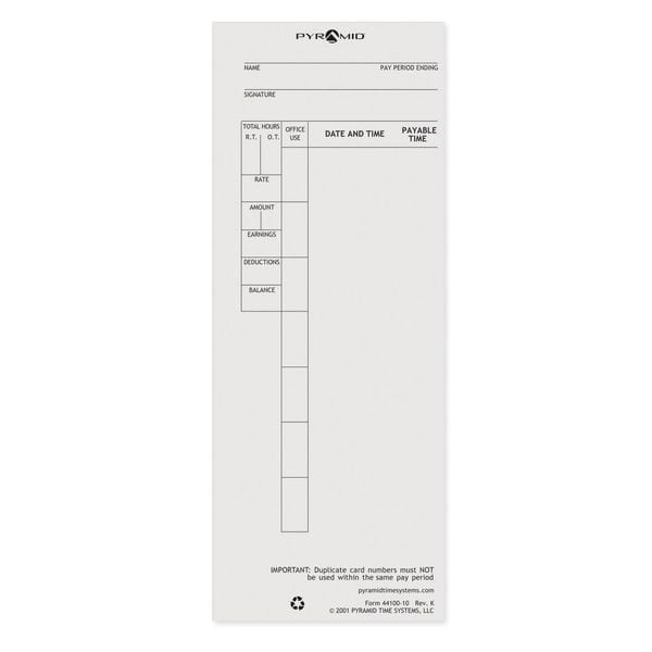 Pyramid 44100-10 Time Card,Pk100
