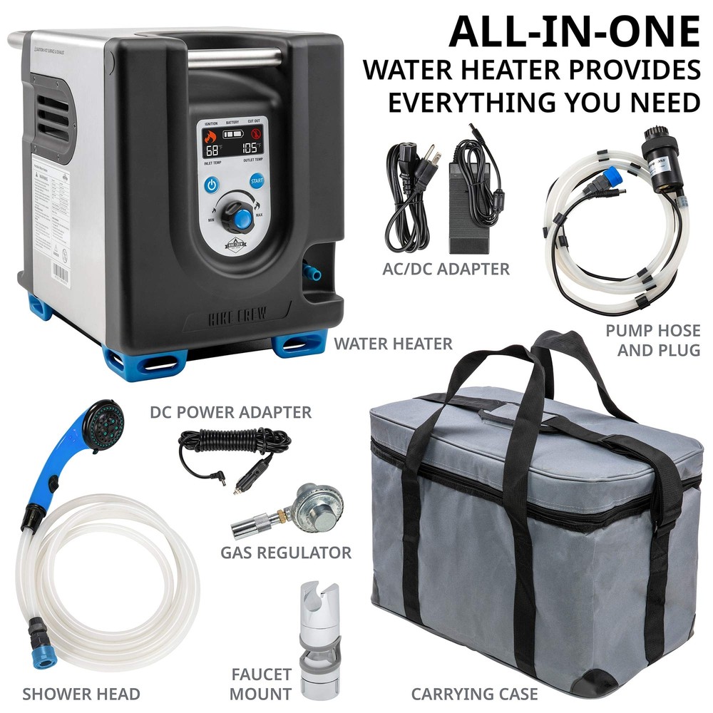 Hike Crew Portable Propane Water Heater & Shower Pump w/Built-in Battery