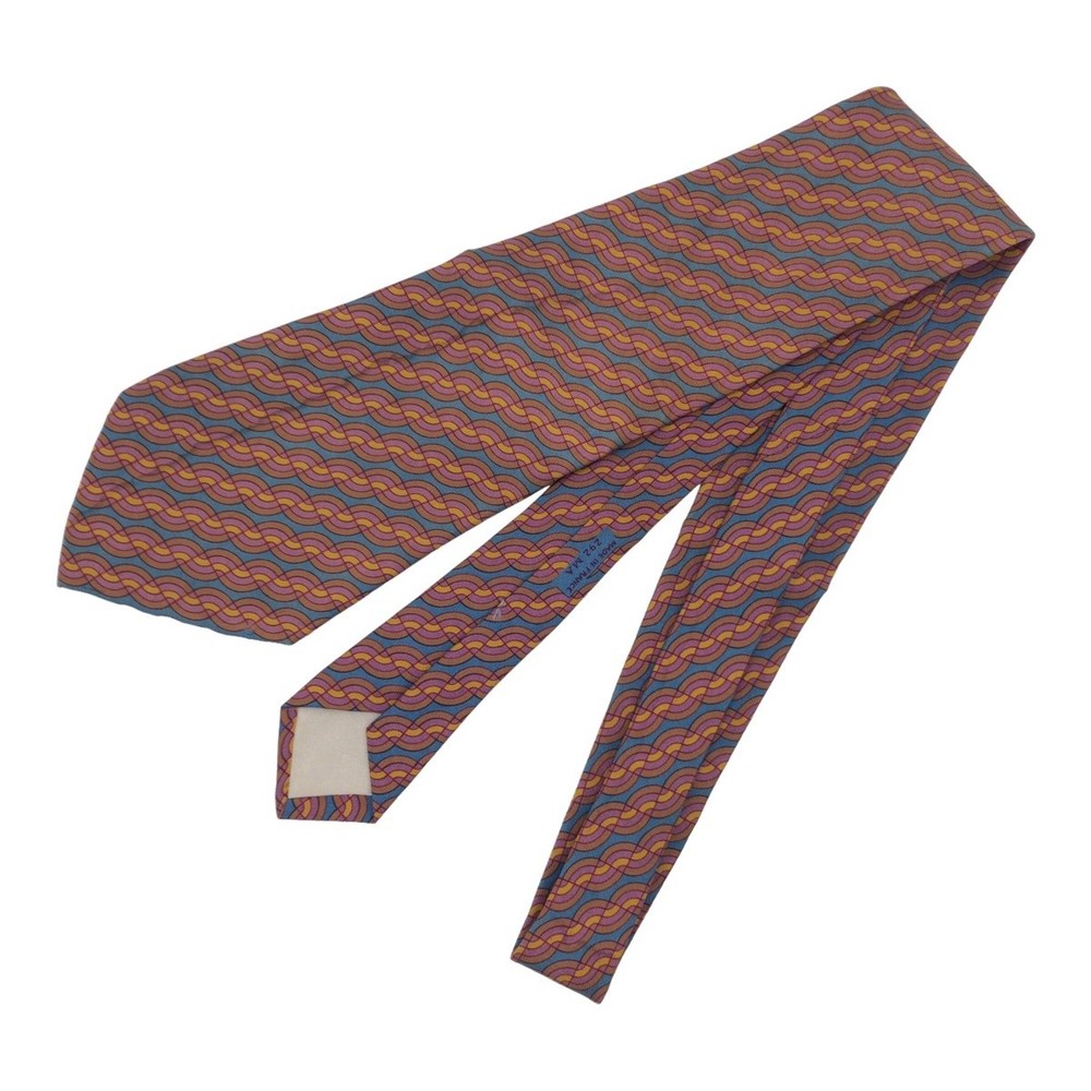 HERMES wave pattern all over brown gray silk tie blade width 11.5cm