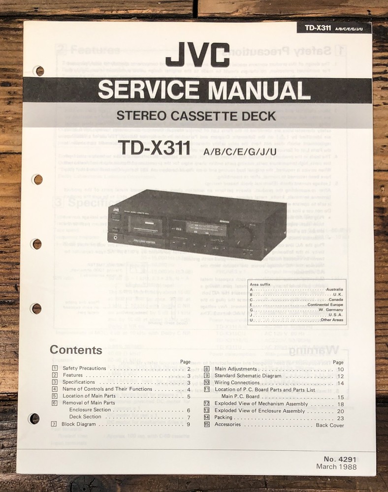 JVC TD-X311 Cassette Service Manual *Original*