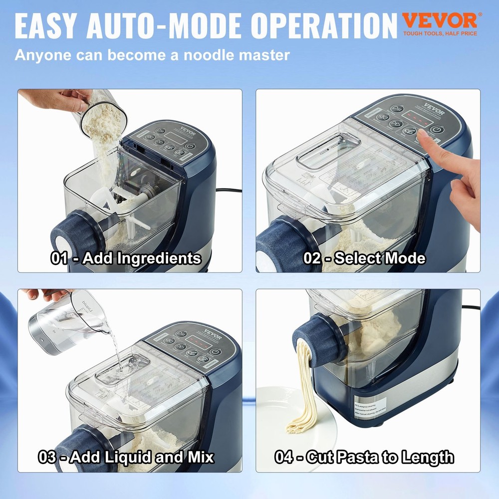 Electric Pasta Maker, 150W Automatic Noodle Maker Machine with 8 Pasta Shapes, 4