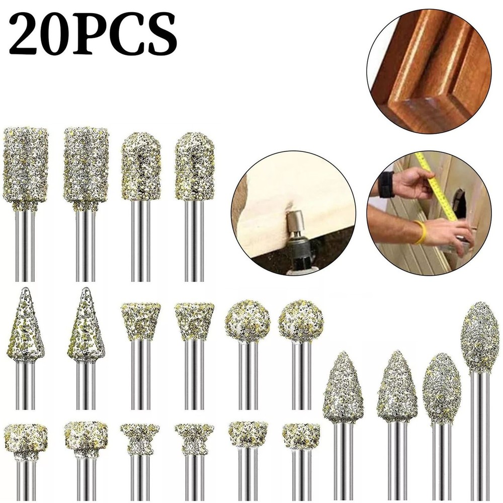 Durable 20pcs 3mm Rotary Diamond Burr Drill Bits Grinding Carving Tool