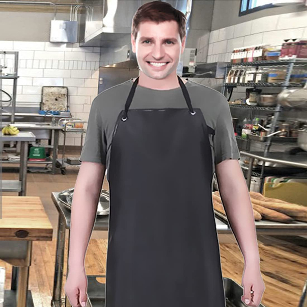 Chemical Resistant Work Cloth - Adjustable Bib Butcher Apron Black-1pack