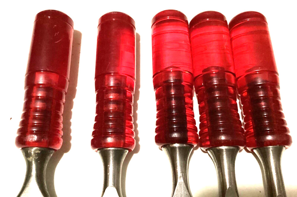 VTG P&C 5 Chisel set Permaloid Red Handle Cabinetmakers Tools RARE. 1/2”-1 1/2”