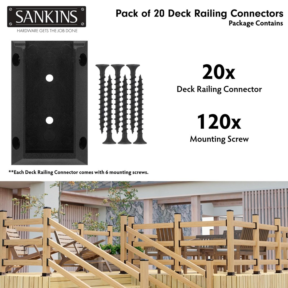 SANKINS 20pcs Deck Railing Brackets, 2x4, Black, PP Plastic, Mounting Type: R...