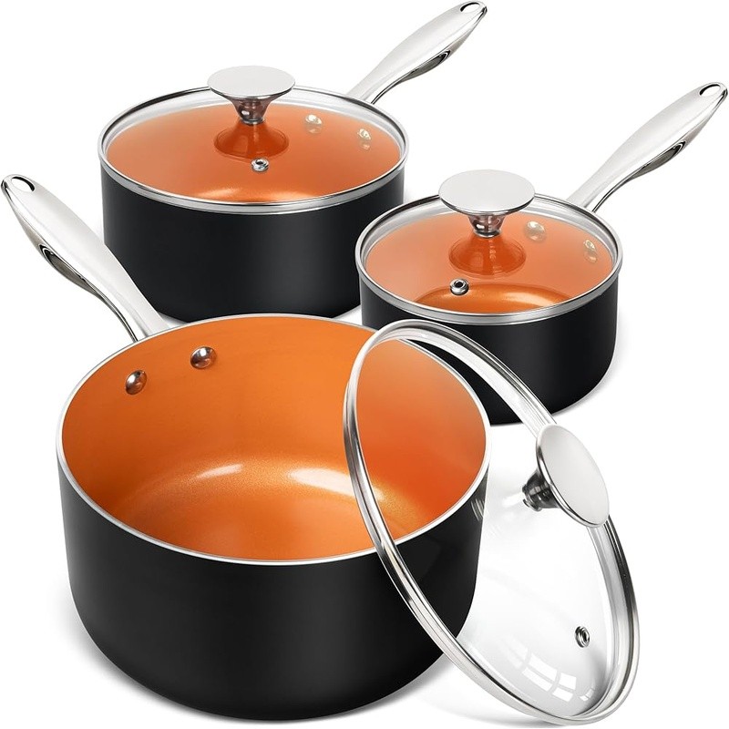 Nonstick Saucepan Set Ceramic Coating Scratch Resistant Heat Efficient Cookware