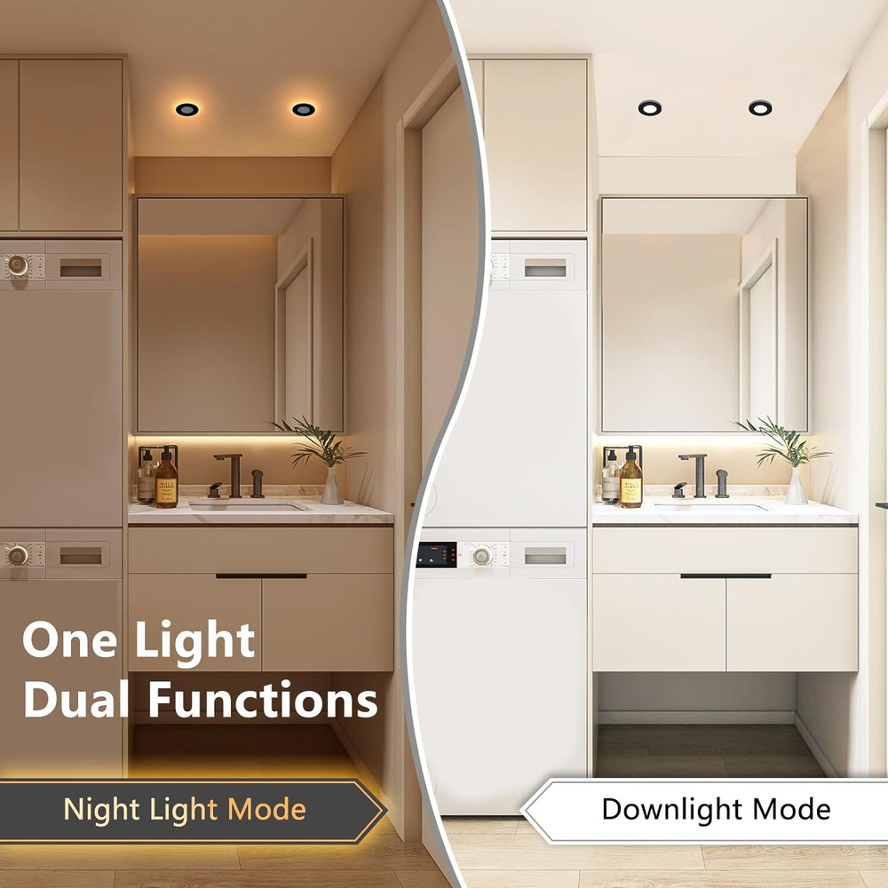 3 Inch Black LED Recessed Lights with Night Light, Dimmable & 5CCT Selectable Ca