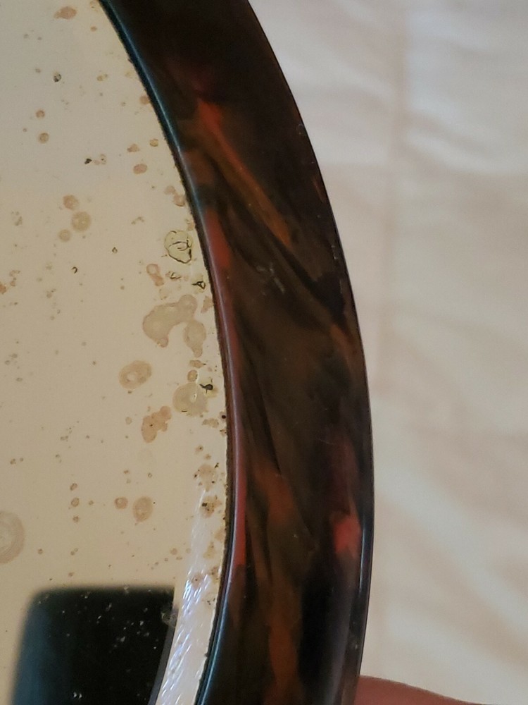 Vintage Oval Bakelite? Hand Held Beveled Vanity Mirror Double Sided 14"