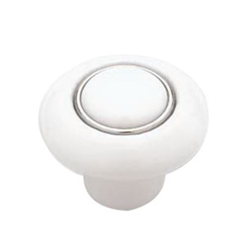 1-1/2" White Ceramic Knob with Chrome Insert