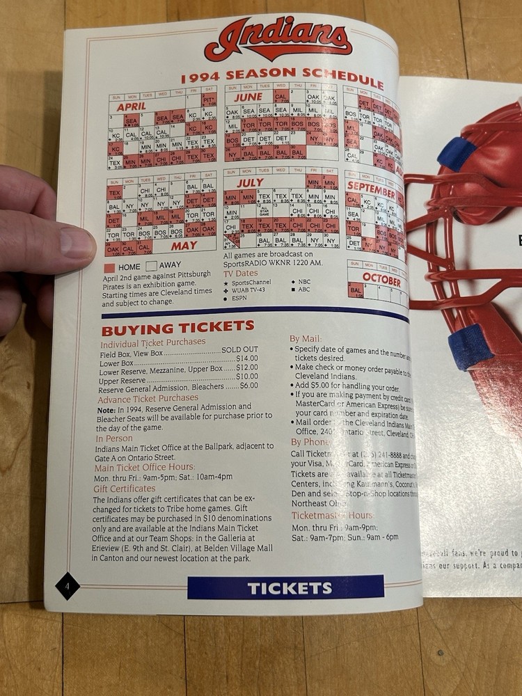 Cleveland Indians Opening Day Program vs. Mariners April 4, 1994 UNSCORED - NICE