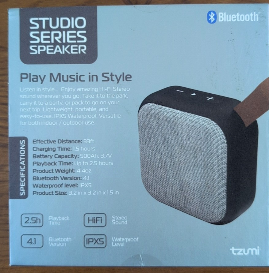 Studio Series Speaker by Tzumi - Square Mini Waterproof Bluetooth Fabric Speaker