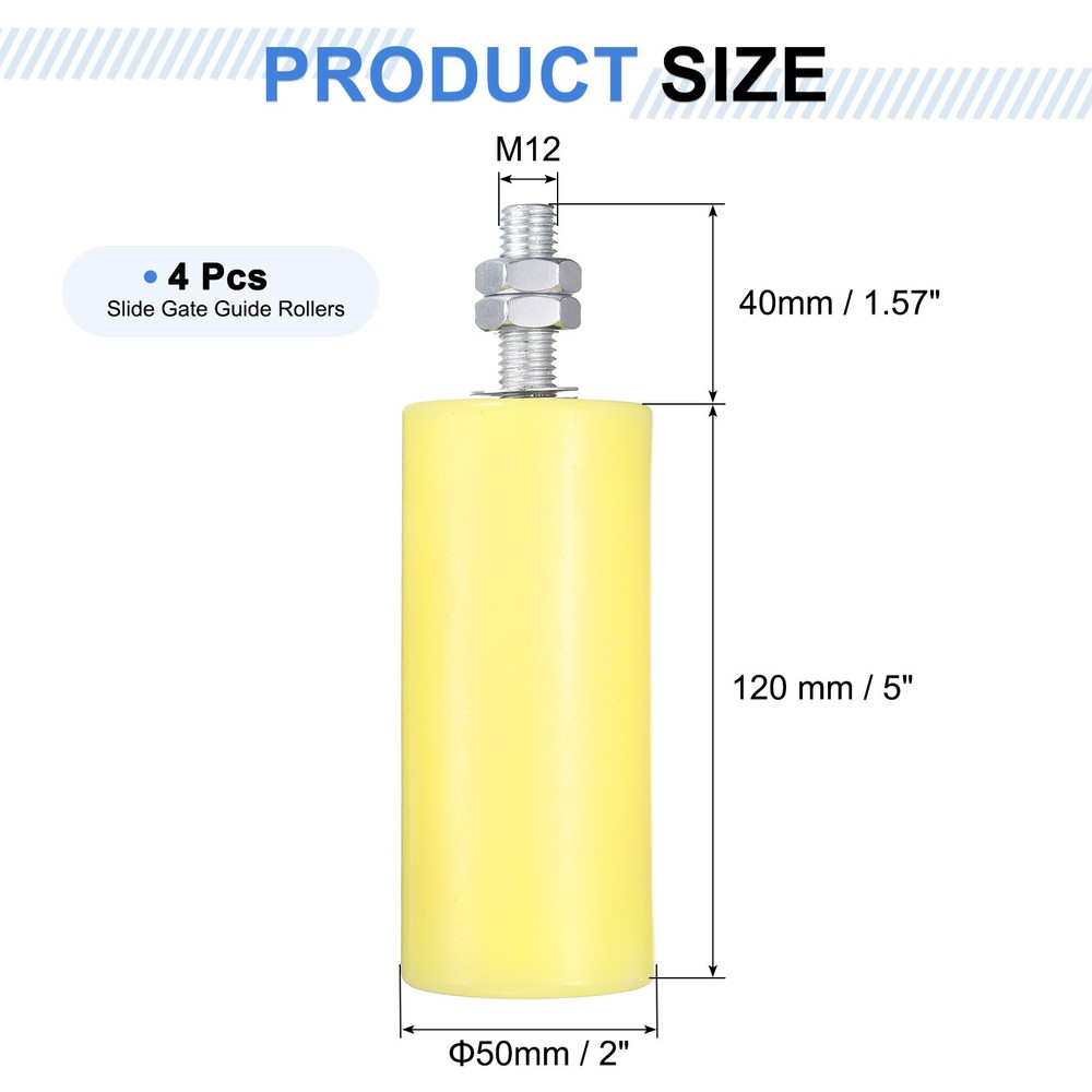 4Pcs Slide Gate Guide Roller, 5" Nylon Sliding Gate Support Assembly, Yellow
