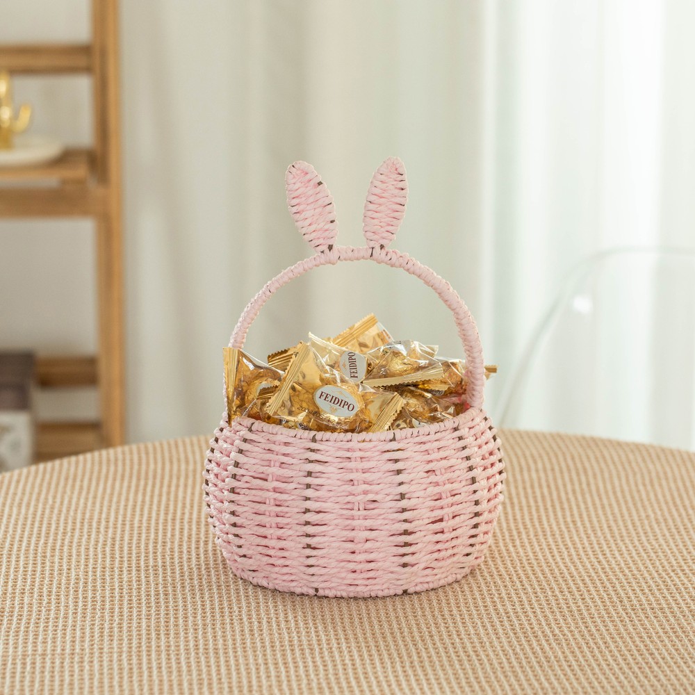 NEW Wickerwise Hand-Woven Easter Bunny Ear Basket with Handle