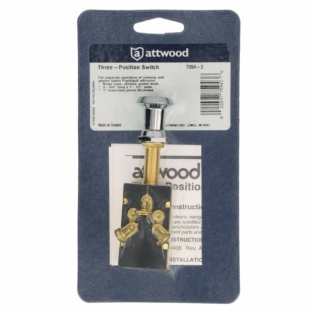 Attwood 14255-3 Three-Position Off/On/On Push/Pull Switch