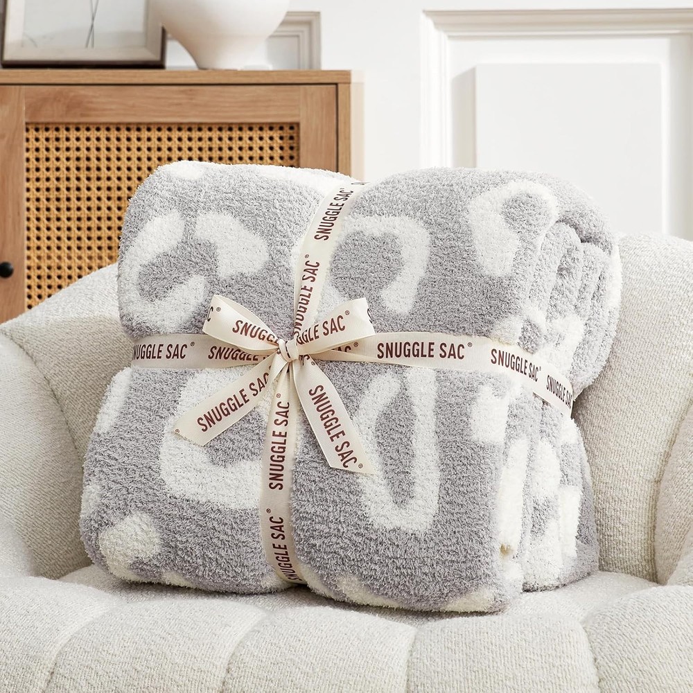 Leopard Queen Size Grey Microfiber Fluffy Warm Cozy Fuzzy Soft Blanket