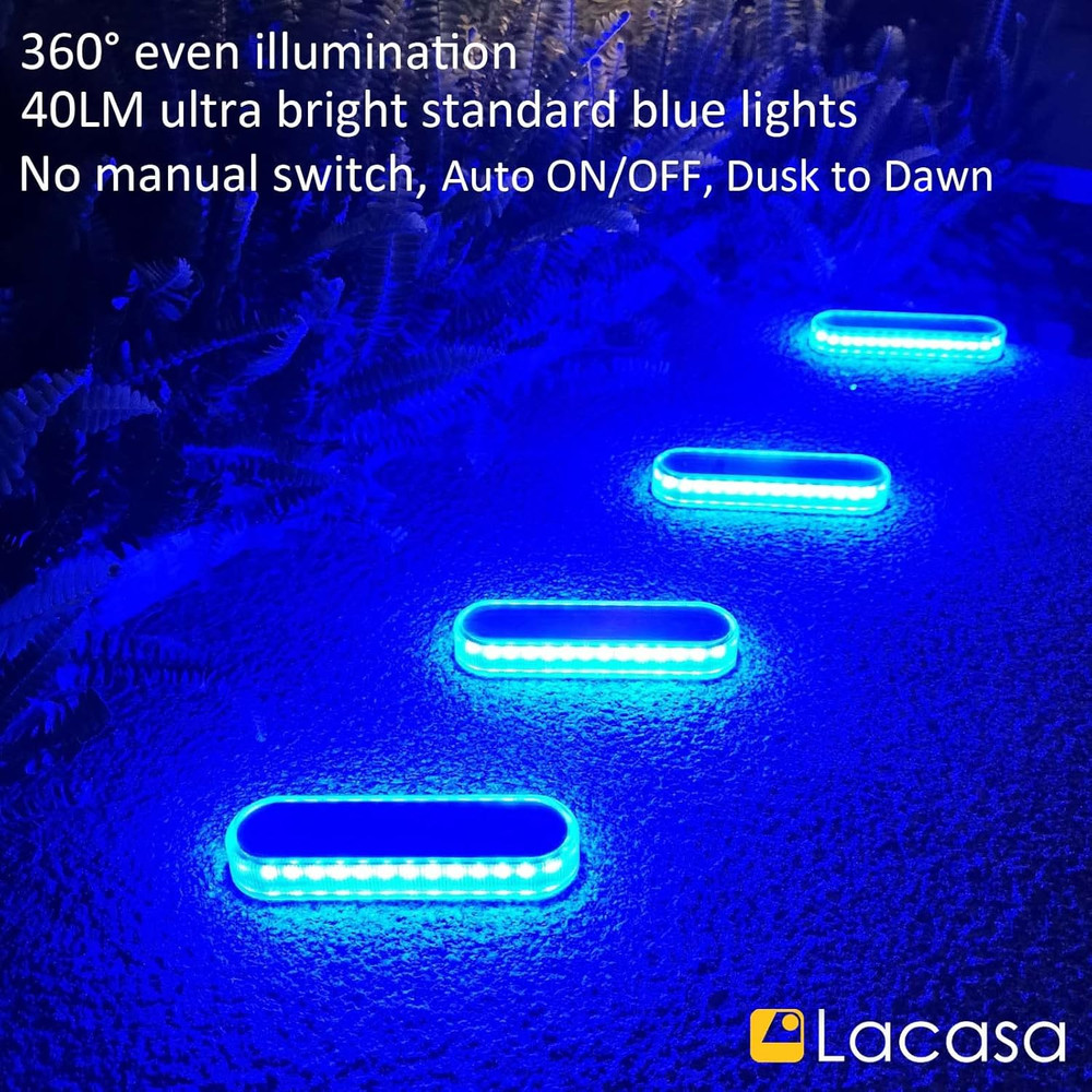 Solar Dock Lights Marine 4-Pack - Solar Powered Blue LED Deck & Step Lights, IP6