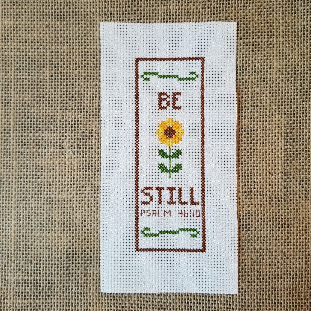 Finished Completed Cross Stitch Be Still Scripture Piece for Bookmark