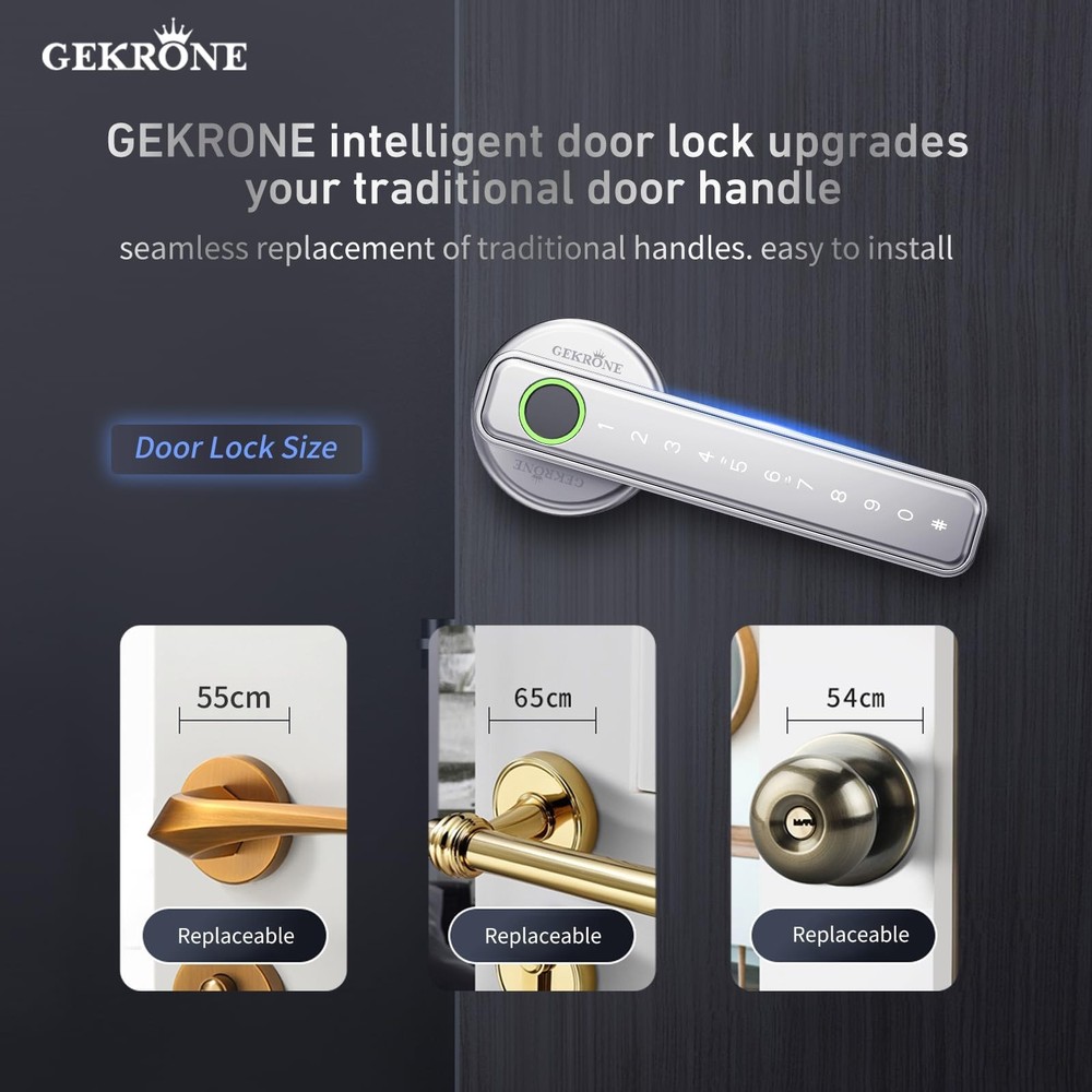 Fingerprint Smart Lever Lock TUYA APP Control Keyless Entry Bluetooth Touchsc...