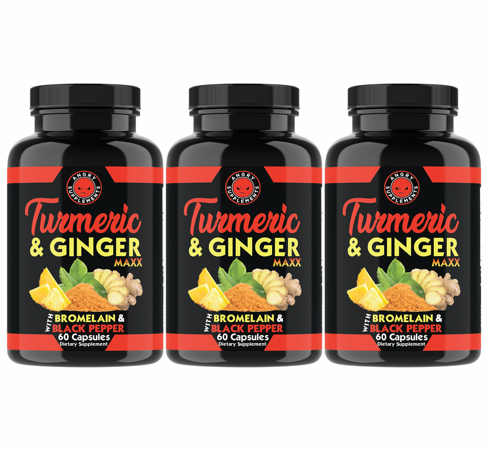Angry Supplements Natural Turmeric Ginger Maxx,  Joint Support Flexibility 3PK