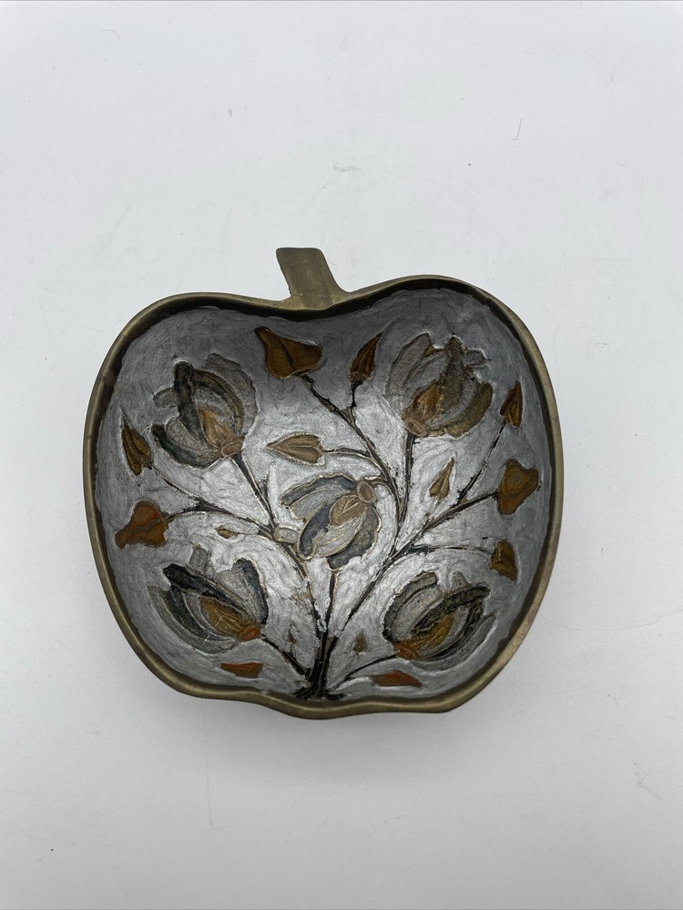Vintage Solid Brass Apple Shape Trinket Tray Made in India 5.75”