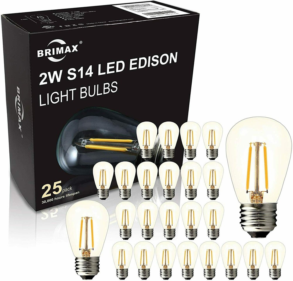 LED bulbs S14 E26 Outdoor Edison lights 2W (25Pack)for String Light Replacement