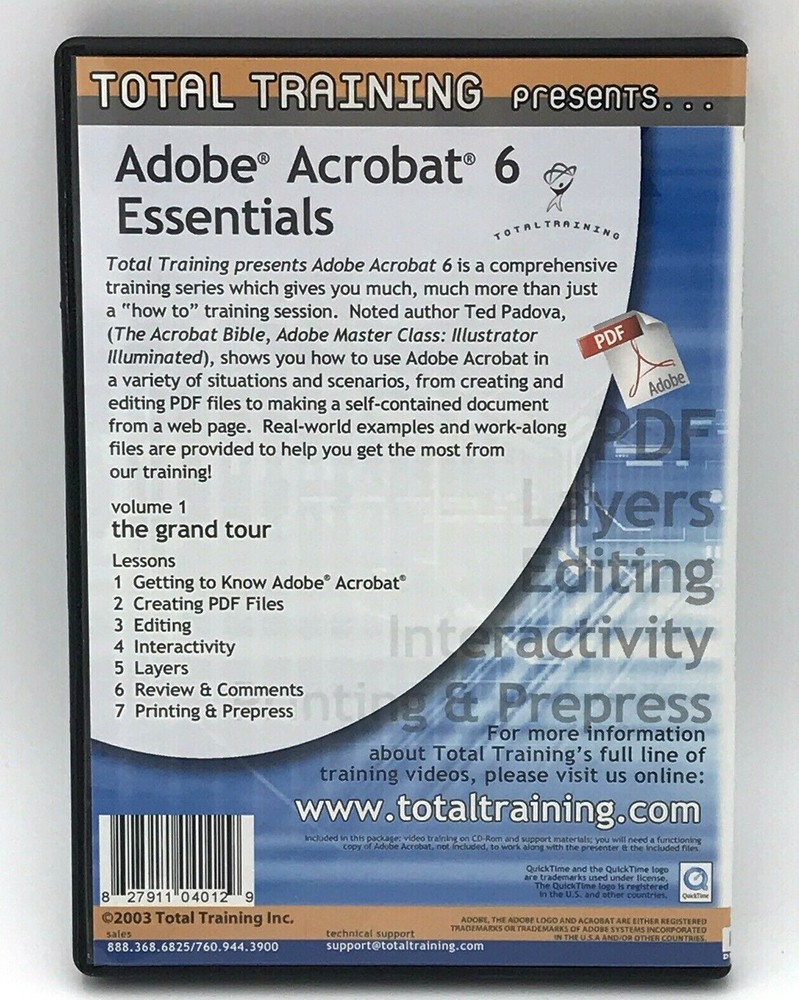 Adobe Acrobat 6 Essentials Volume 1 CD Total Training 2003