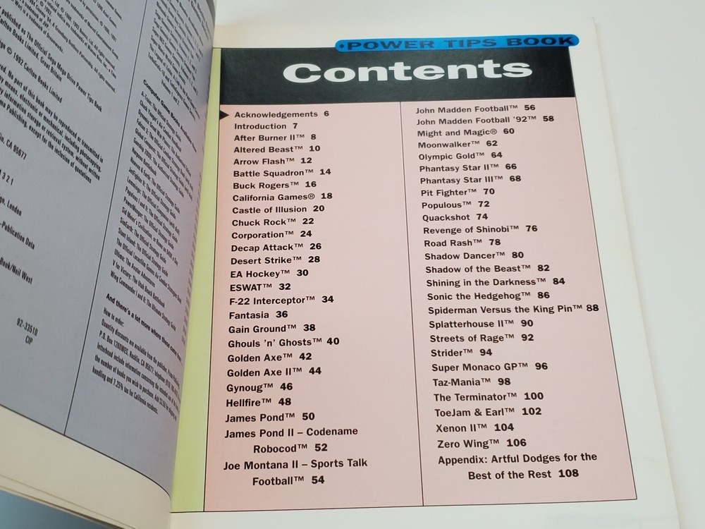 Sega Genesis Official Power Tips Book Guide Book ***