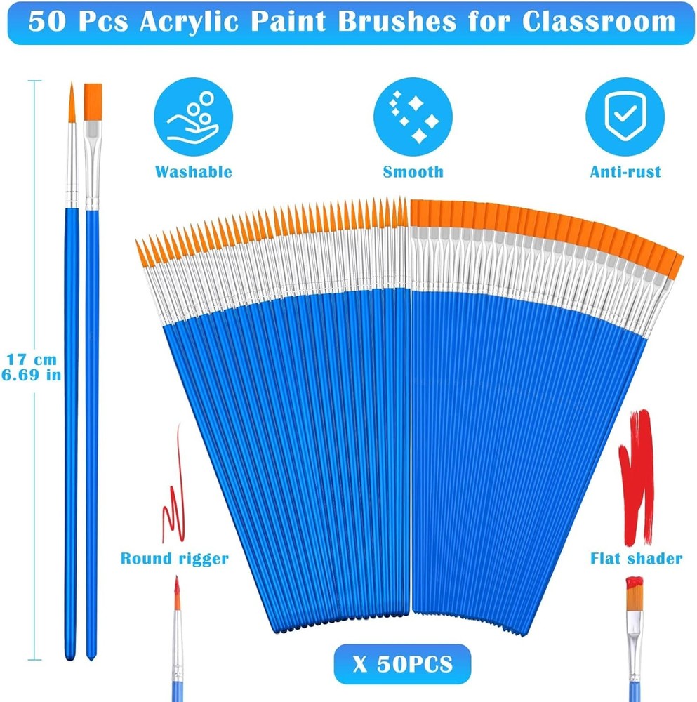 Small Paint Brushes Bulk, Anezus 50 Pcs Flat Tip Small, Blue