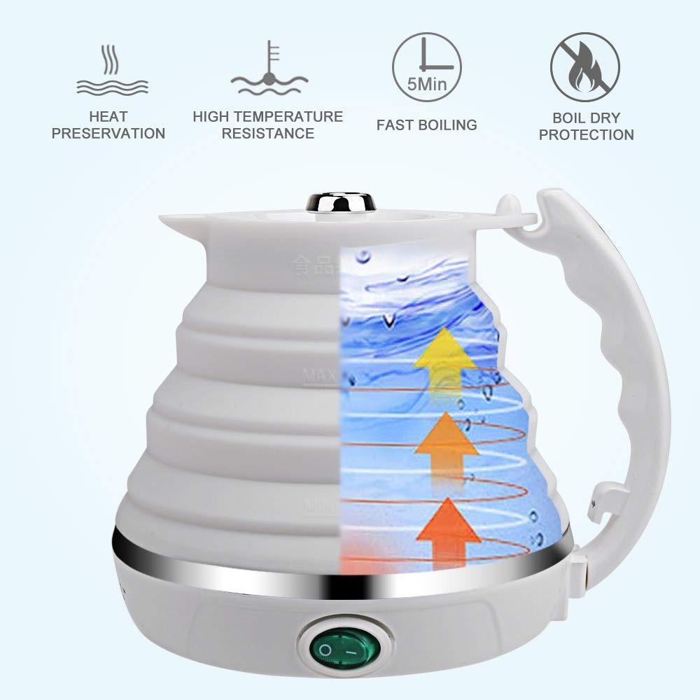 Upgrade Travel Kettle, Food Grade Silicone Dual Voltage 110-220V Ultrathin Po...