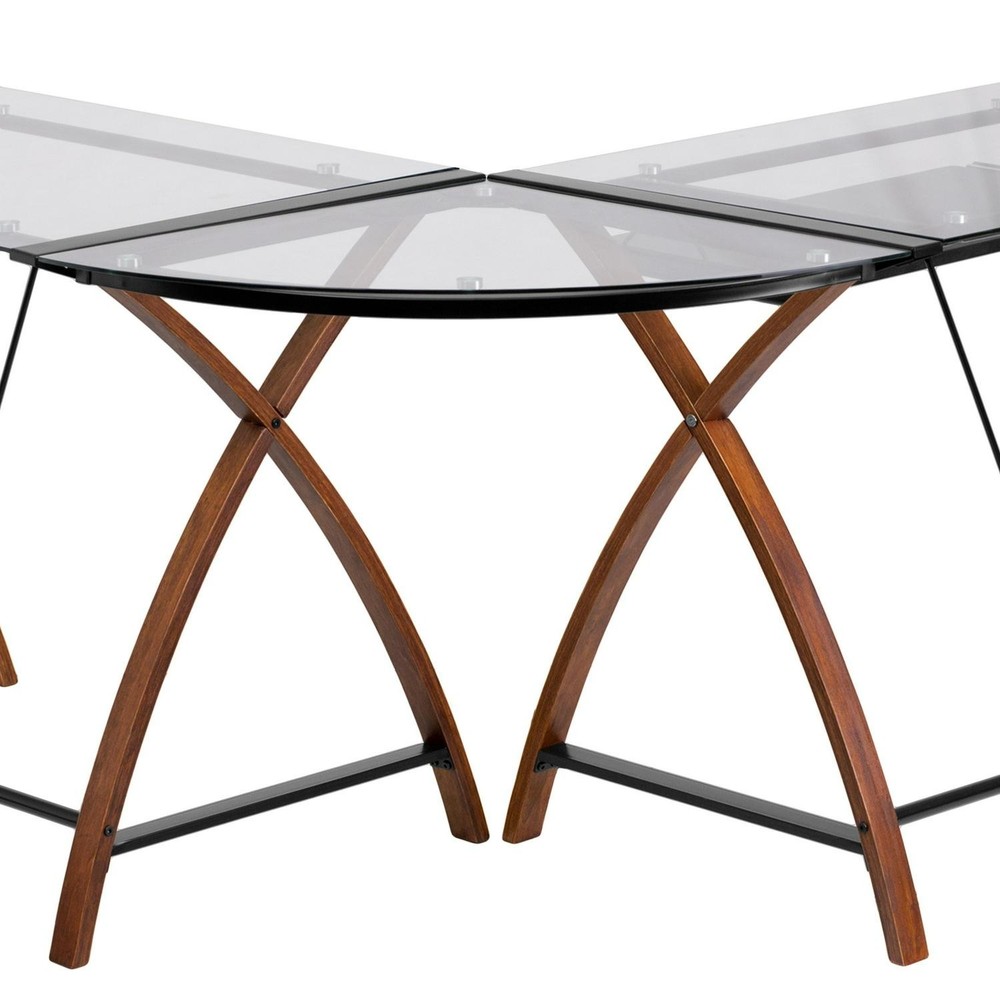 Glass L-Shape Corner Computer Desk With Pull-Out Keyboard Tray