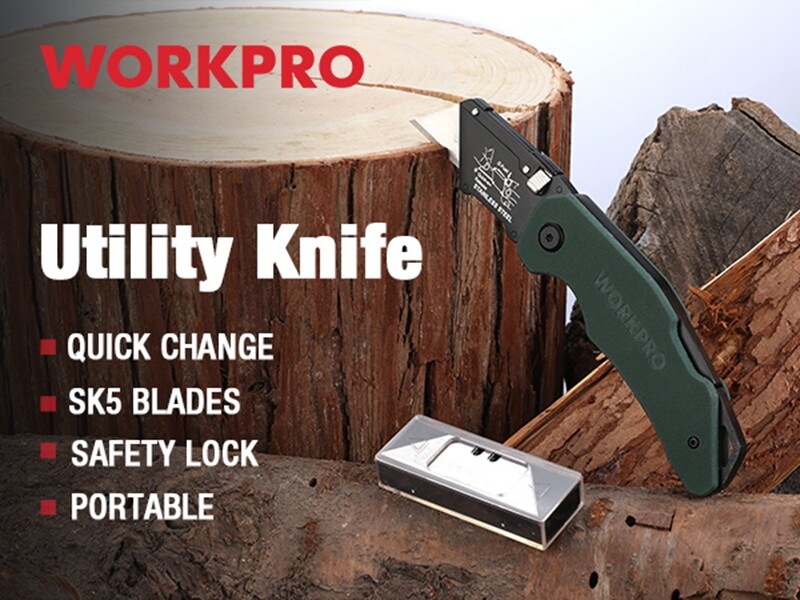WORKPRO Folding Utility Knife G10 Handle Box Cutter Quick Change Blade 10 Blades