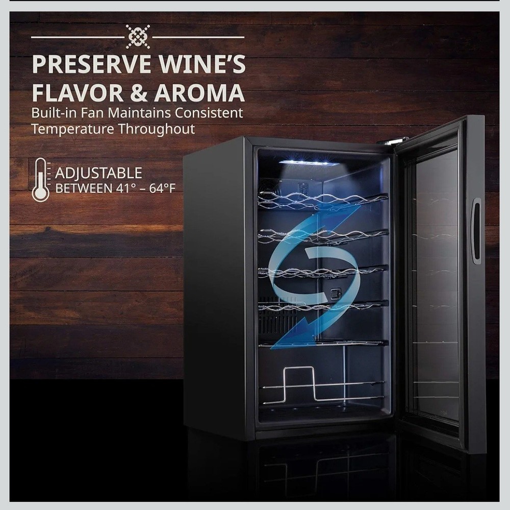 Ivation 24-Bottle Single Zone Wine Fridge Black Digital Display LED Lighting