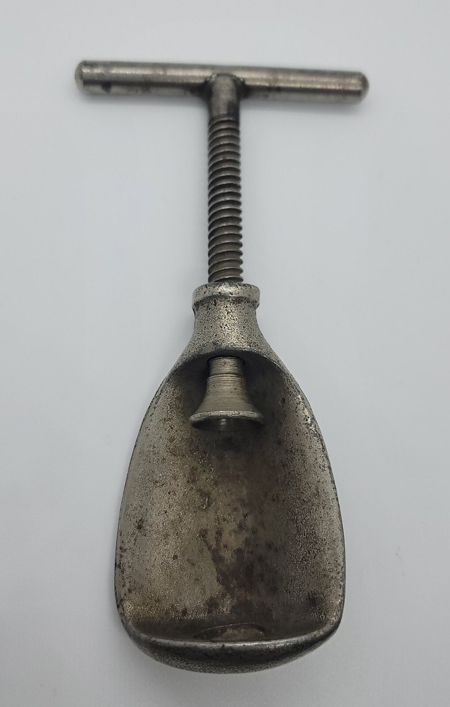 Antique Heavy Metal Nutcracker - Screw Twist, Solid Turn Handle, Nuts Thread, 6"