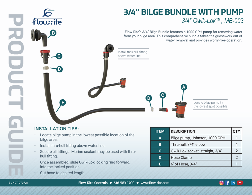 Flow-Rite MB-003 3/4" Bilge Bundle with Pump