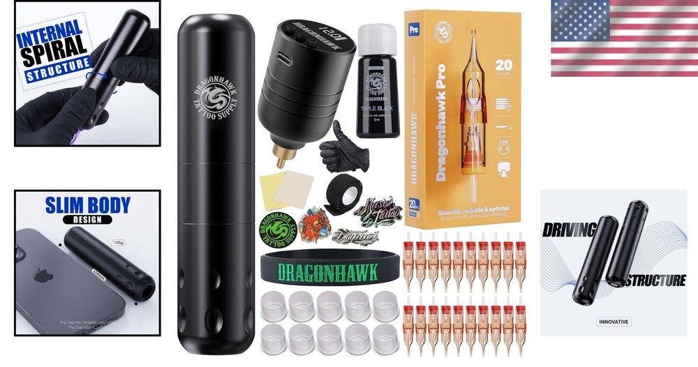 Versatile S9 Tattoo Machine Set with 20 Needles & Durable Battery for Beginners