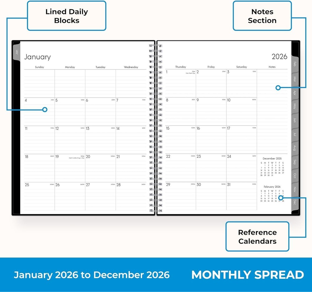 2026 Monthly & Weekly Planner - 8.5" x 11" with Laminated Tabs & Easy Navigation