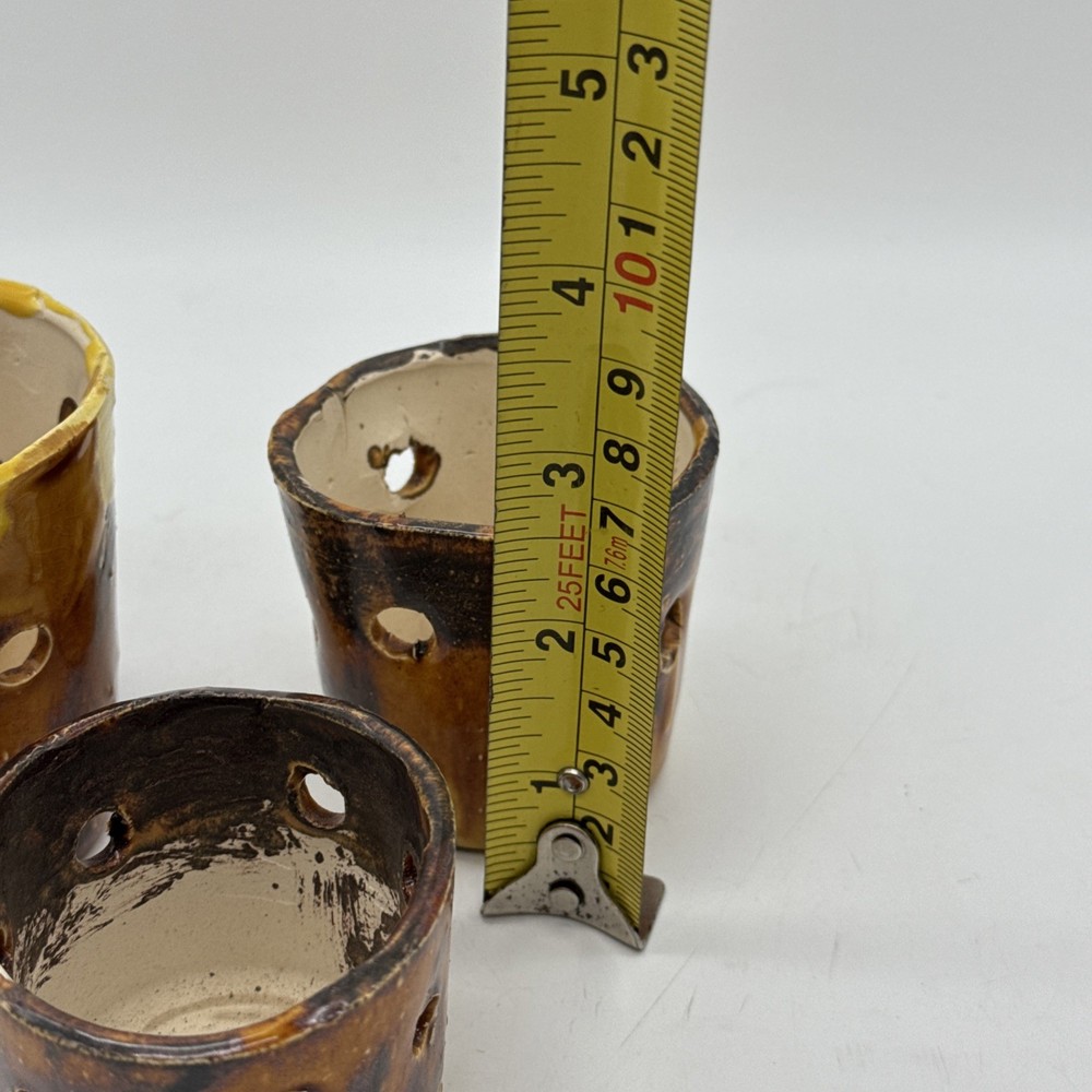 Handmade Ceramic Rustic Tea Light Holder 3 Piece Matching Set Multicolor Glazed