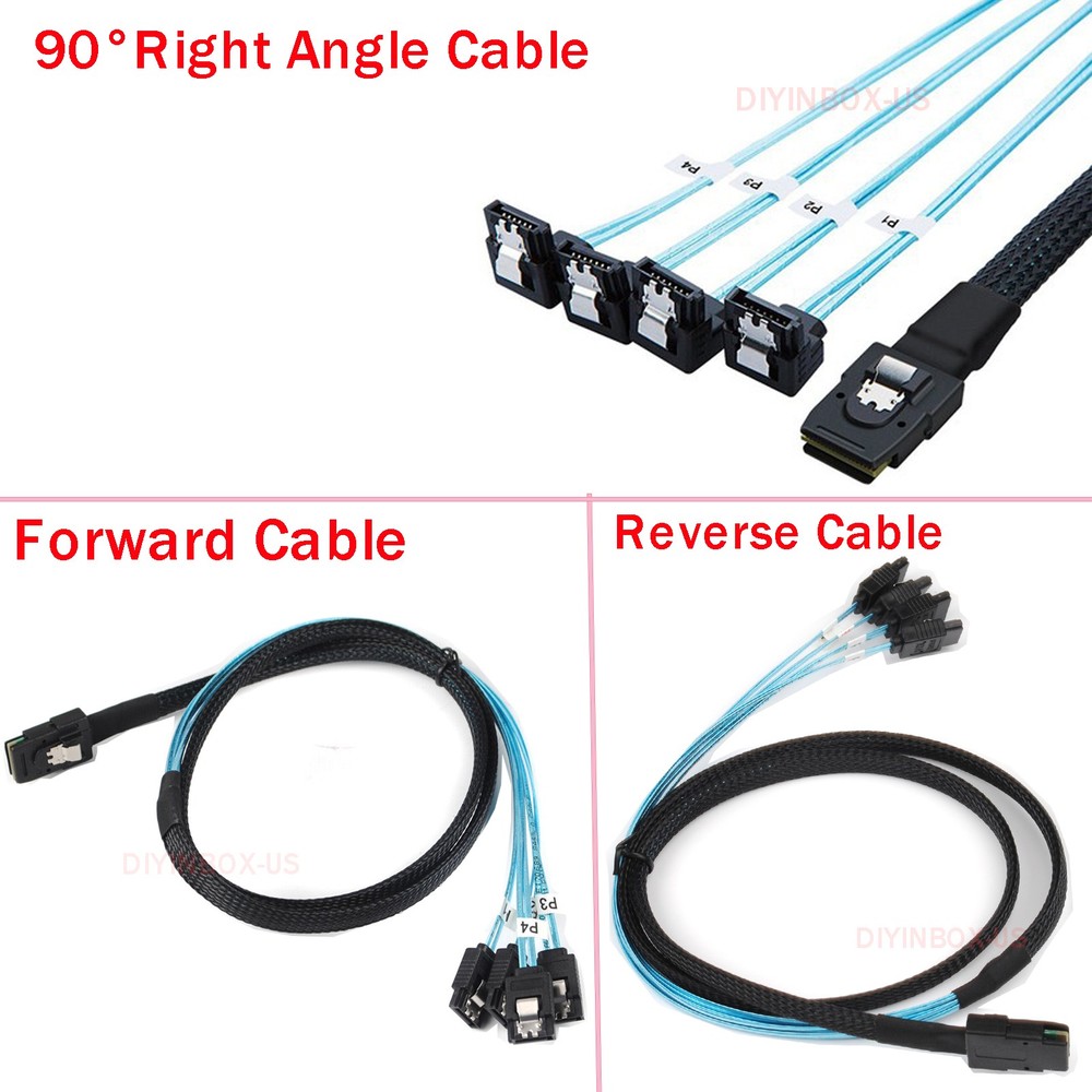 Mini SAS SFF-8087 to 4 SATA Server Forward/ Reverse/90 Degree SAS Cable 0.5/1M