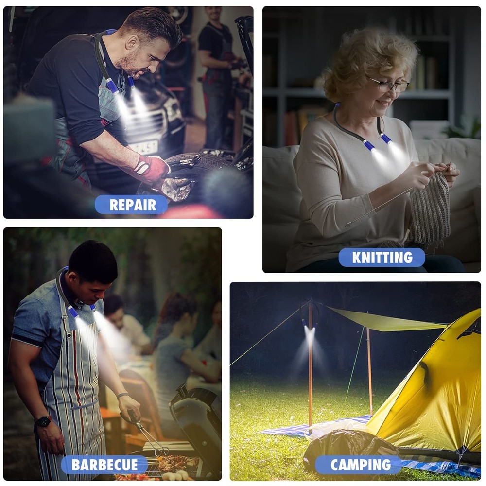Rechargeable Hands-Free Neck Lamp with 4 LEDs, Adjustable Brightness & USB Cable