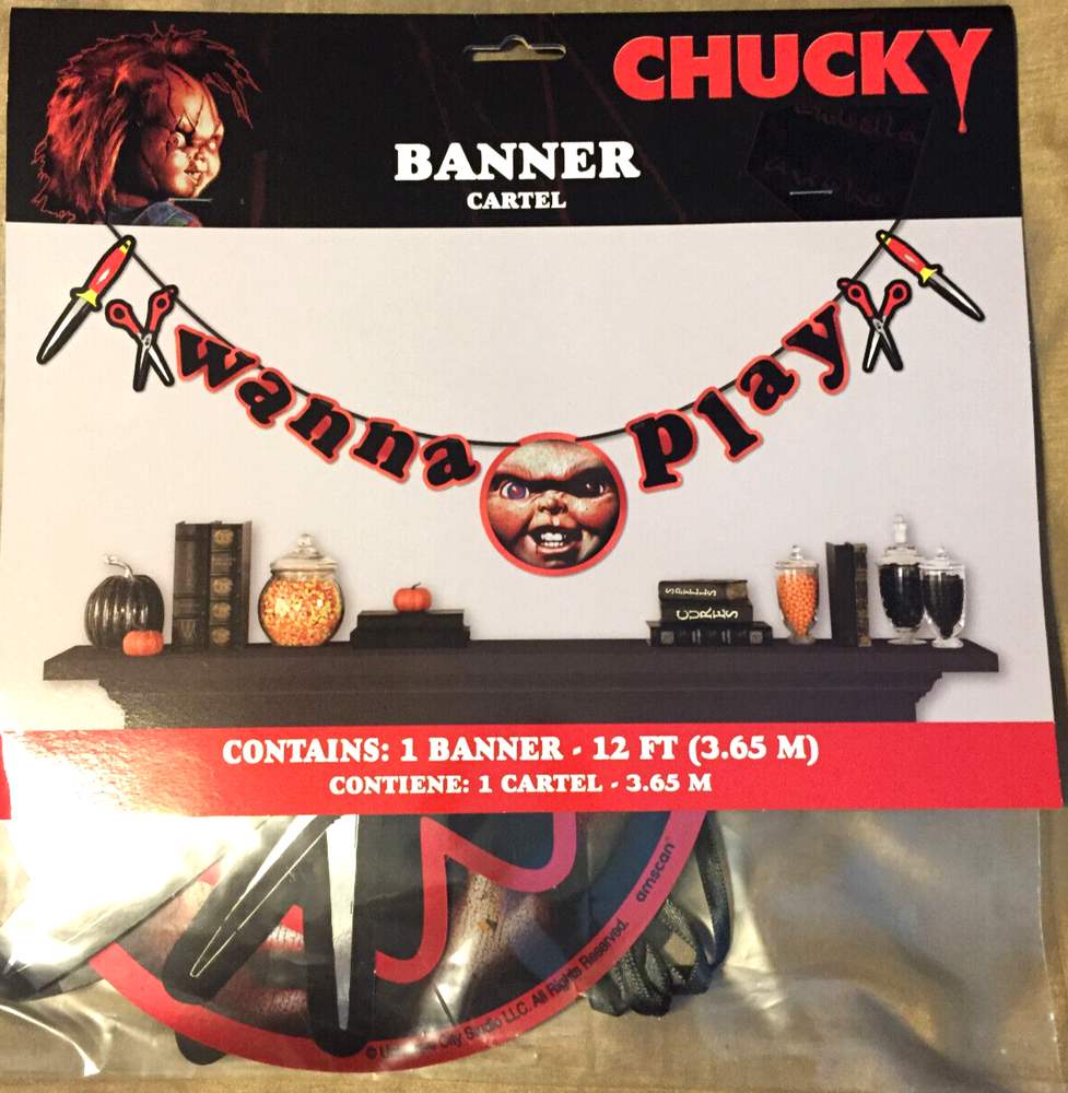 CHUCKY WANNA PLAY BANNER 12FT UNIVERSAL STUDIOS AMSCAN