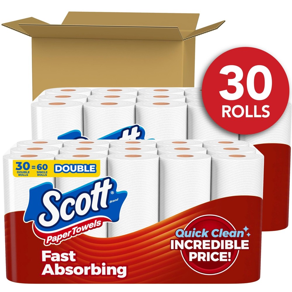 Scott Paper Towels, Choose-A-Sheet, 30 Double Rolls = 60 Regular Rolls