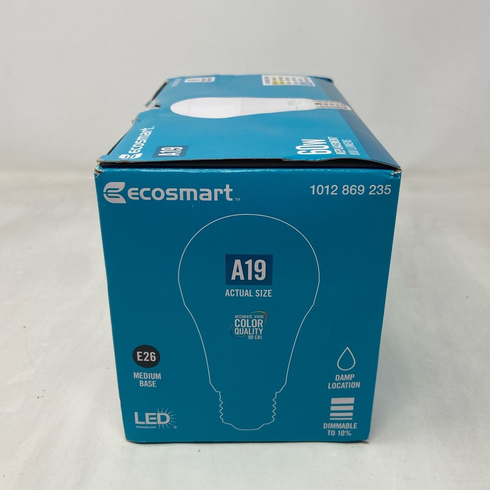 EcoSmart A19 LED Bulbs 60W Eq Daylight 5000K Dimmable 8-Pack