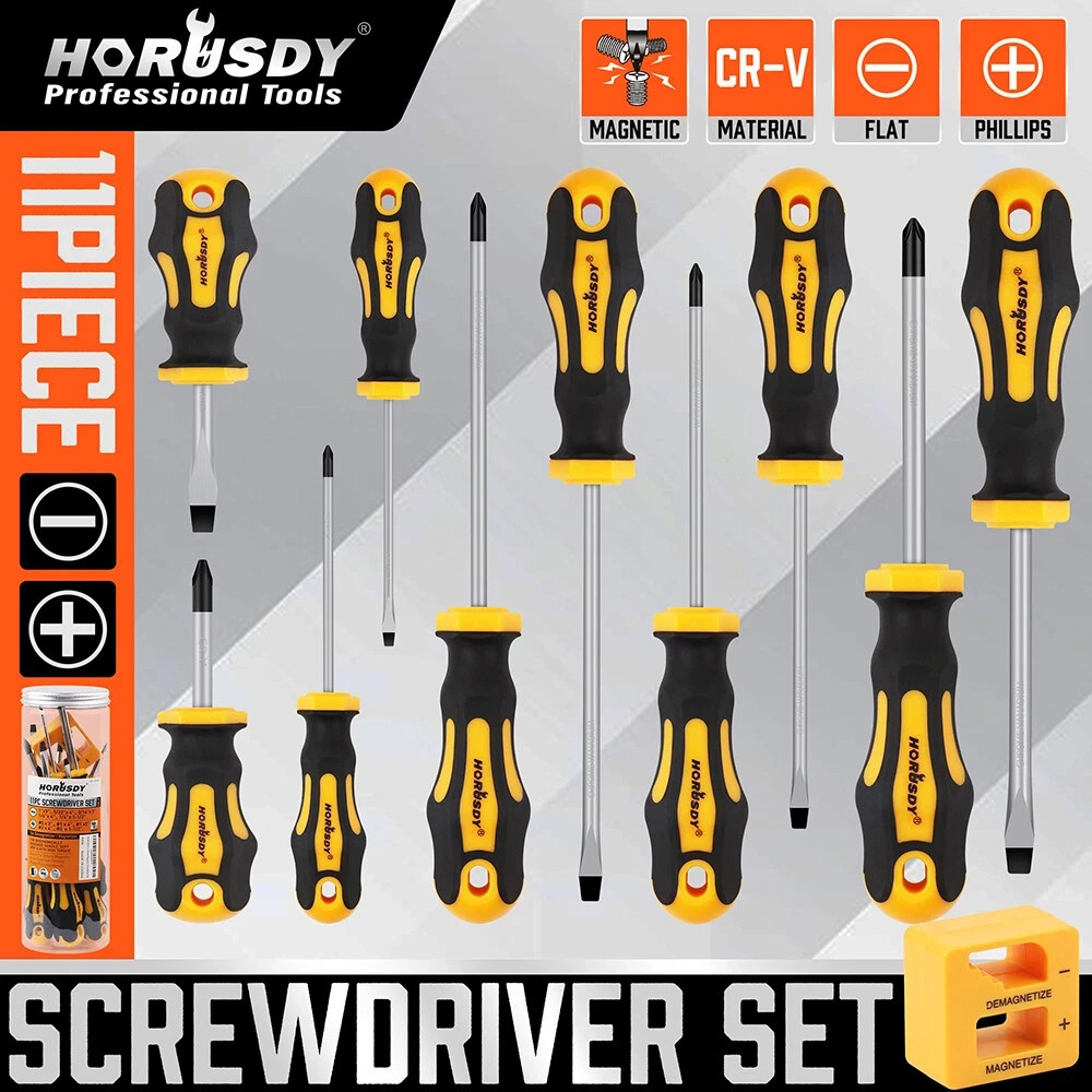 11 Pieces Magnetic Screwdriver Set 5 Phillips 5 Flat Head Tips Magnetizer Tool